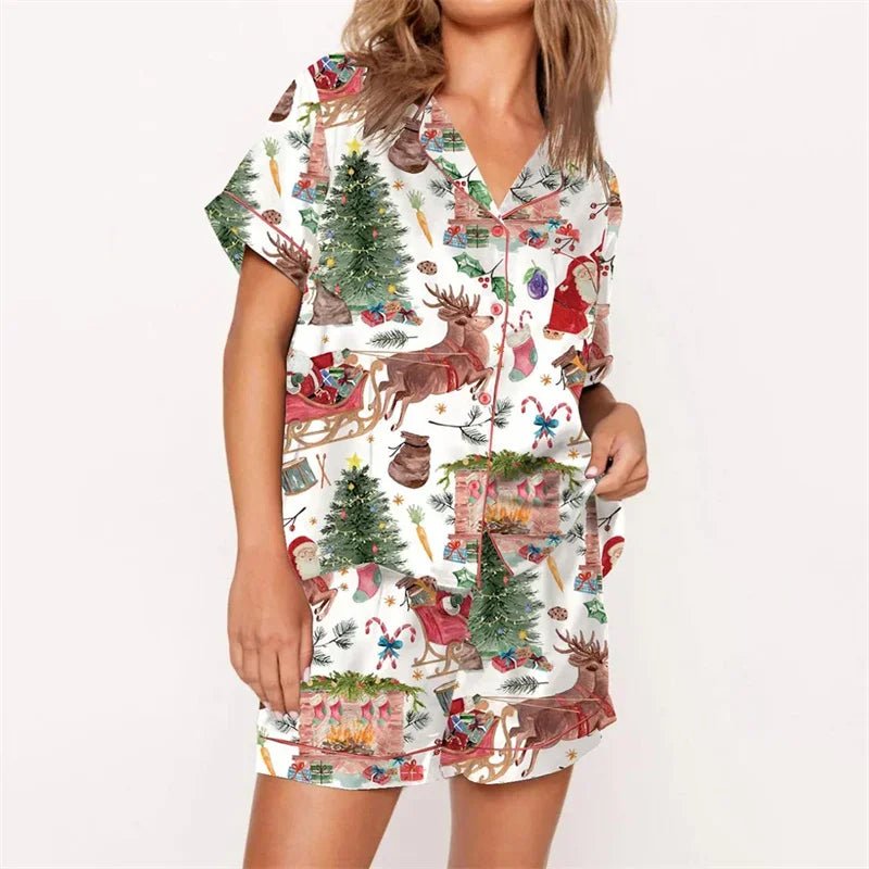 Nutcracker Pajamas Women Christmas Pajama Set Short Sleeve Tops+Elastic Waist Shorts Santa Claus Avatar Print Sleepwear Outfits - MAGUSTA BEAUTY