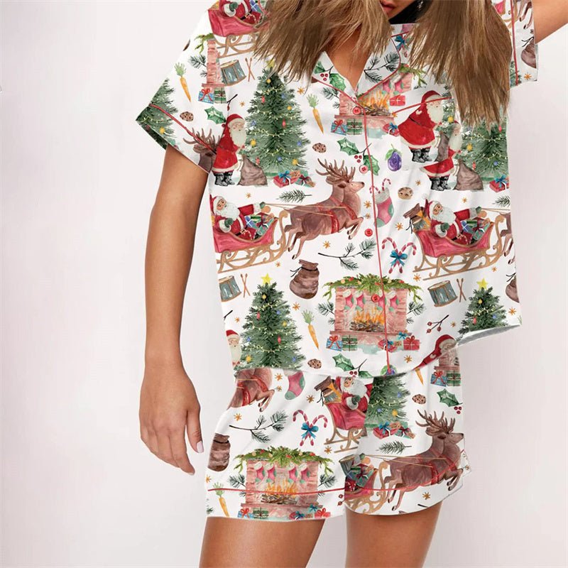 Nutcracker Pajamas Women Christmas Pajama Set Short Sleeve Tops+Elastic Waist Shorts Santa Claus Avatar Print Sleepwear Outfits - MAGUSTA BEAUTY