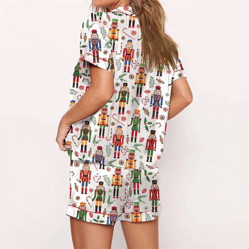 Nutcracker Pajamas Women Christmas Pajama Set Short Sleeve Tops+Elastic Waist Shorts Santa Claus Avatar Print Sleepwear Outfits - MAGUSTA BEAUTY