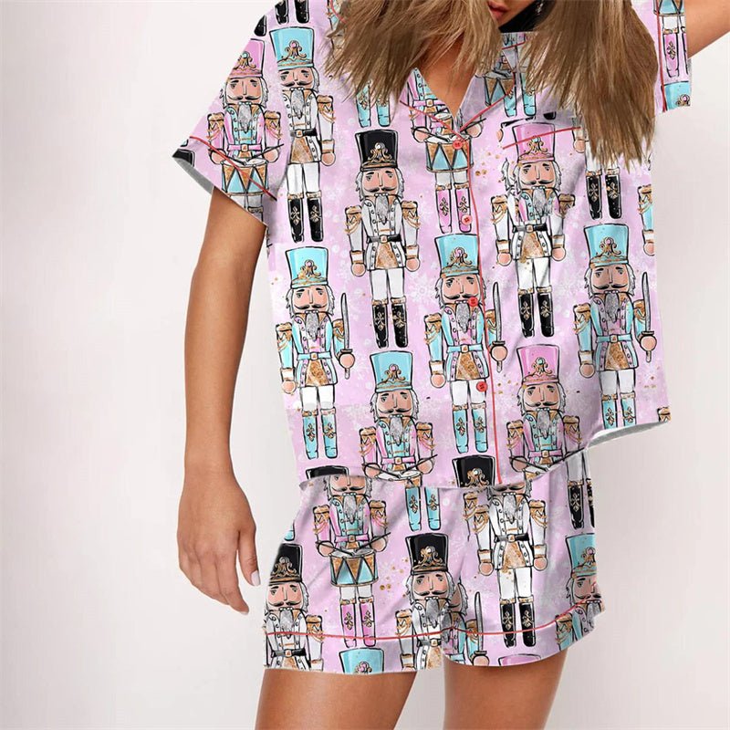 Nutcracker Pajamas Women Christmas Pajama Set Short Sleeve Tops+Elastic Waist Shorts Santa Claus Avatar Print Sleepwear Outfits - MAGUSTA BEAUTY