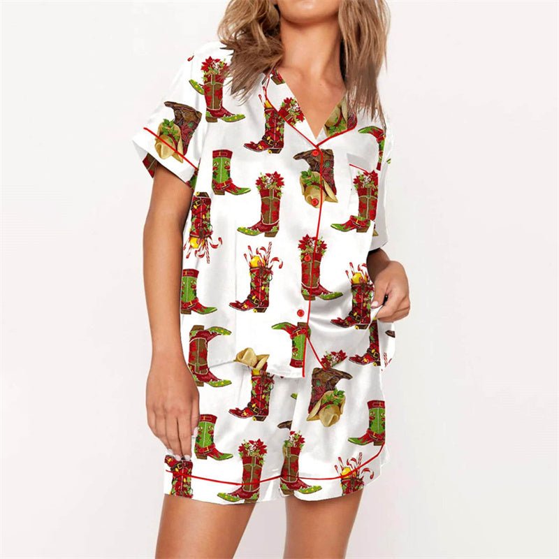 Nutcracker Pajamas Women Christmas Pajama Set Short Sleeve Tops+Elastic Waist Shorts Santa Claus Avatar Print Sleepwear Outfits - MAGUSTA BEAUTY
