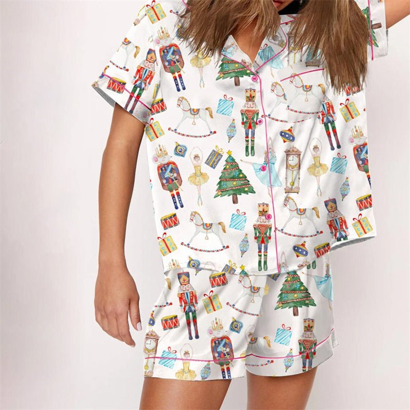 Nutcracker Pajamas Women Christmas Pajama Set Short Sleeve Tops+Elastic Waist Shorts Santa Claus Avatar Print Sleepwear Outfits - MAGUSTA BEAUTY