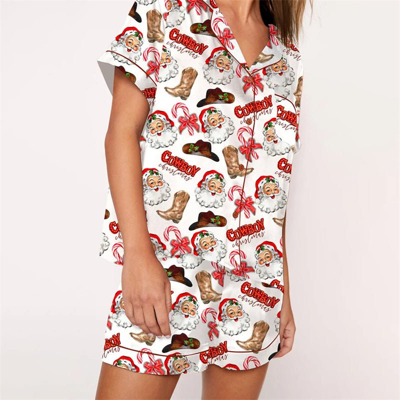 Nutcracker Pajamas Women Christmas Pajama Set Short Sleeve Tops+Elastic Waist Shorts Santa Claus Avatar Print Sleepwear Outfits - MAGUSTA BEAUTY