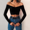 Off Shoulder Crop Top Women Summer Long Sleeve T Shirt V Neck tshirt Elegant Party Club Tee Shirt Femme Dames Streetwear - MAGUSTA BEAUTY