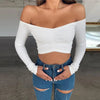 Off Shoulder Crop Top Women Summer Long Sleeve T Shirt V Neck tshirt Elegant Party Club Tee Shirt Femme Dames Streetwear - MAGUSTA BEAUTY