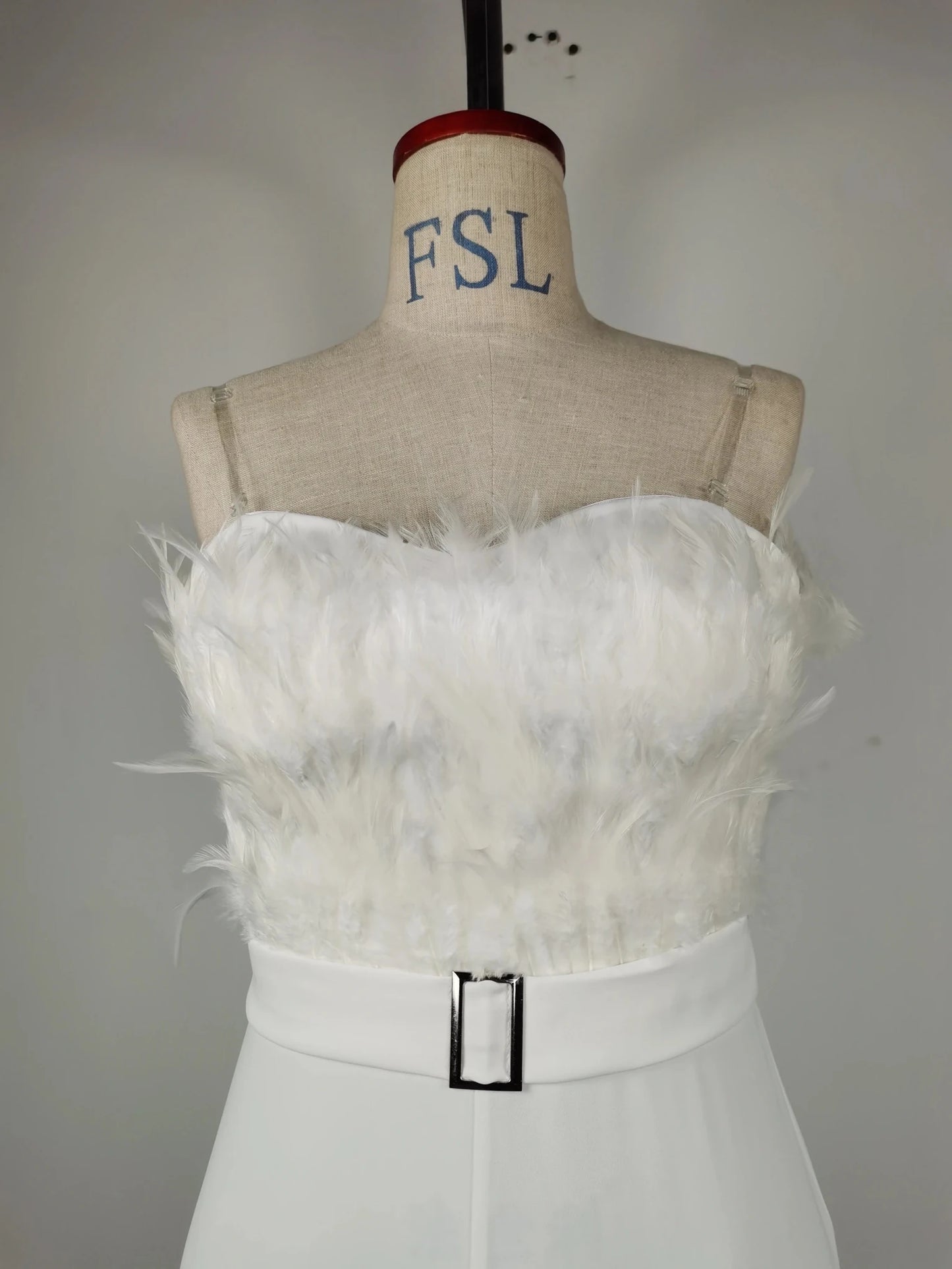 OSM036 Trendy Spring and Summer Jumpsuit Women Feather Bra Sexy White Girls Jumpsuits Elegant Casual Jumpsuits With Belt - MAGUSTA BEAUTY