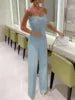 OSM036 Trendy Spring and Summer Jumpsuit Women Feather Bra Sexy White Girls Jumpsuits Elegant Casual Jumpsuits With Belt - MAGUSTA BEAUTY