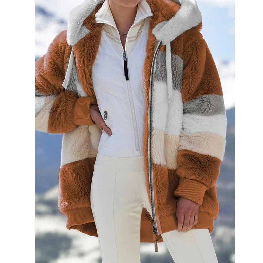 Oversized Jacket for Women Coat 2025 Autumn Winter Warm Plush Pocket Hooded Streetwear Loose Lady Zipper Cashmere Outerwear Coat - MAGUSTA BEAUTY