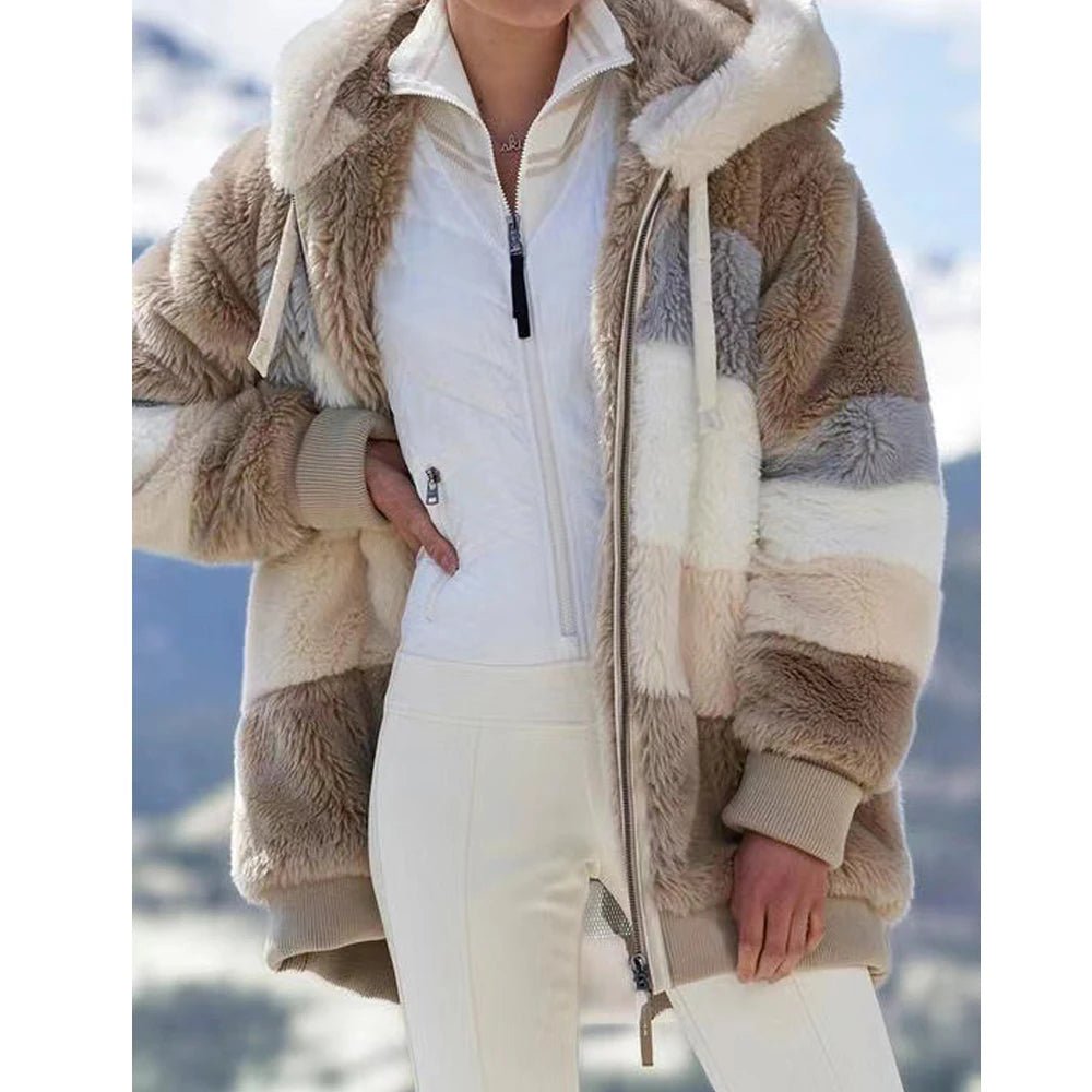 Oversized Jacket for Women Coat 2025 Autumn Winter Warm Plush Pocket Hooded Streetwear Loose Lady Zipper Cashmere Outerwear Coat - MAGUSTA BEAUTY