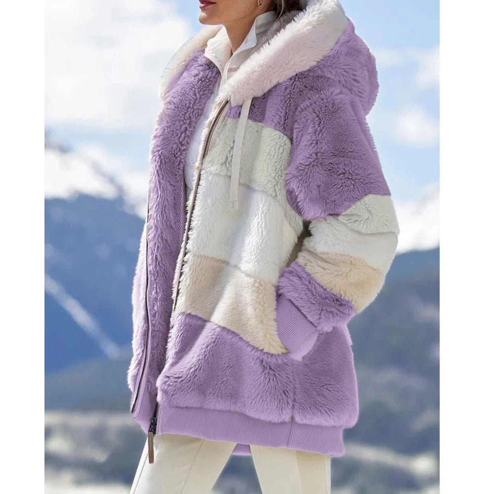 Oversized Jacket for Women Coat 2025 Autumn Winter Warm Plush Pocket Hooded Streetwear Loose Lady Zipper Cashmere Outerwear Coat - MAGUSTA BEAUTY