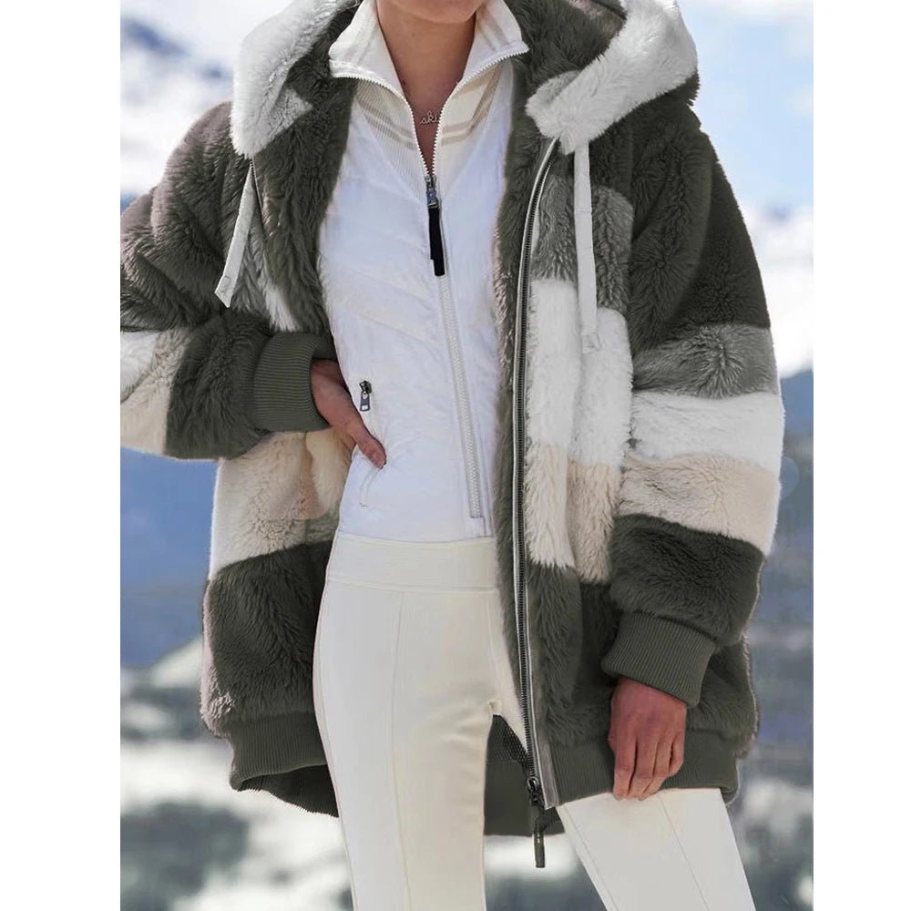 Oversized Jacket for Women Coat 2025 Autumn Winter Warm Plush Pocket Hooded Streetwear Loose Lady Zipper Cashmere Outerwear Coat - MAGUSTA BEAUTY