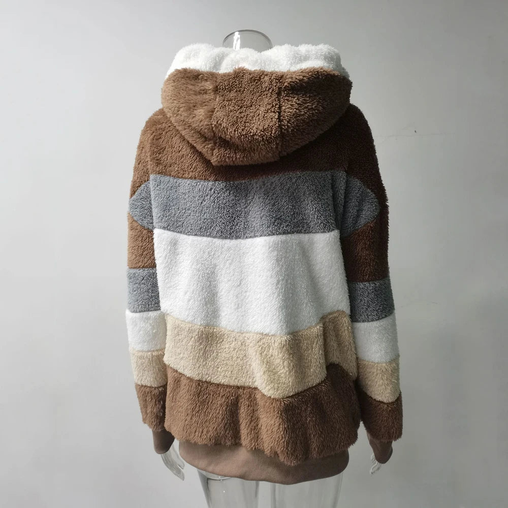 Oversized Jacket for Women Coat 2025 Autumn Winter Warm Plush Pocket Hooded Streetwear Loose Lady Zipper Cashmere Outerwear Coat - MAGUSTA BEAUTY