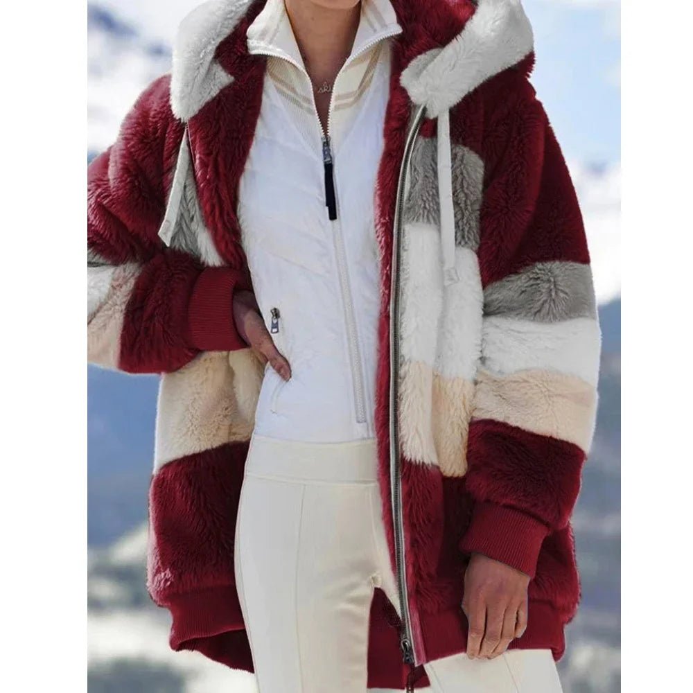 Oversized Jacket for Women Coat 2025 Autumn Winter Warm Plush Pocket Hooded Streetwear Loose Lady Zipper Cashmere Outerwear Coat - MAGUSTA BEAUTY