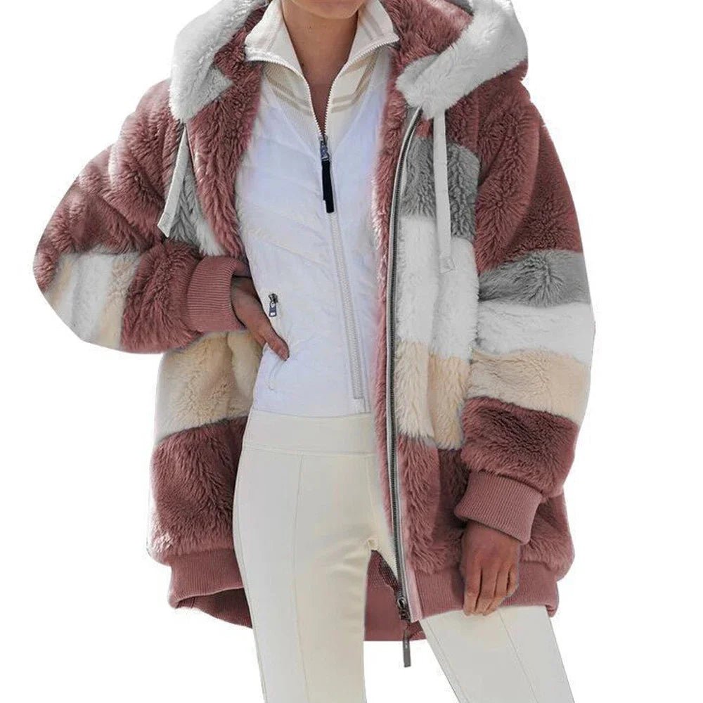 Oversized Jacket for Women Coat 2025 Autumn Winter Warm Plush Pocket Hooded Streetwear Loose Lady Zipper Cashmere Outerwear Coat - MAGUSTA BEAUTY