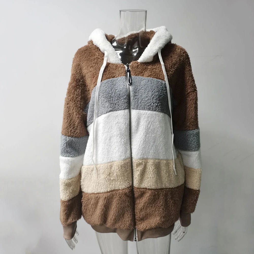 Oversized Jacket for Women Coat 2025 Autumn Winter Warm Plush Pocket Hooded Streetwear Loose Lady Zipper Cashmere Outerwear Coat - MAGUSTA BEAUTY