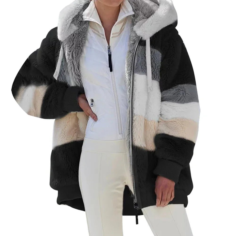 Oversized Jacket for Women Coat 2025 Autumn Winter Warm Plush Pocket Hooded Streetwear Loose Lady Zipper Cashmere Outerwear Coat - MAGUSTA BEAUTY