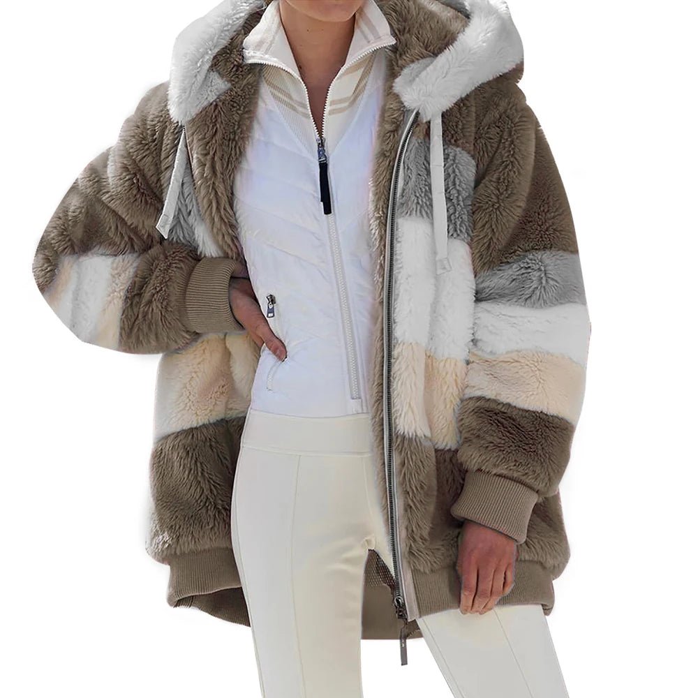 Oversized Jacket for Women Coat 2025 Autumn Winter Warm Plush Pocket Hooded Streetwear Loose Lady Zipper Cashmere Outerwear Coat - MAGUSTA BEAUTY