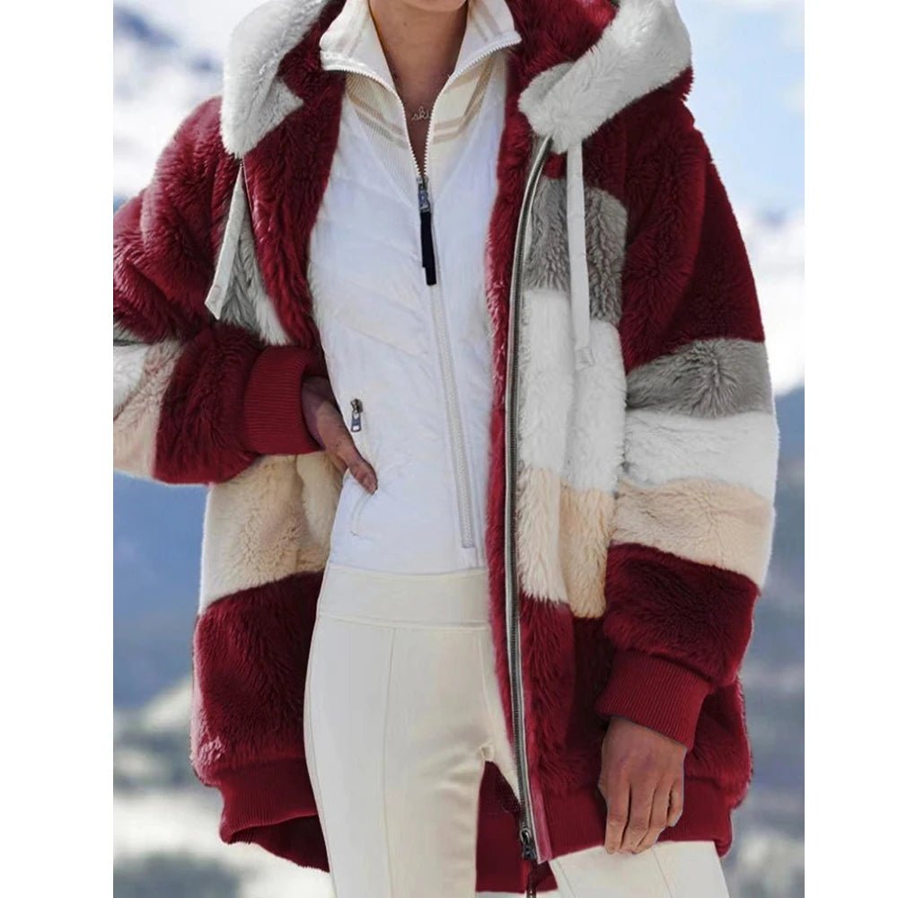 Oversized Jacket for Women Coat 2025 Autumn Winter Warm Plush Pocket Hooded Streetwear Loose Lady Zipper Cashmere Outerwear Coat - MAGUSTA BEAUTY