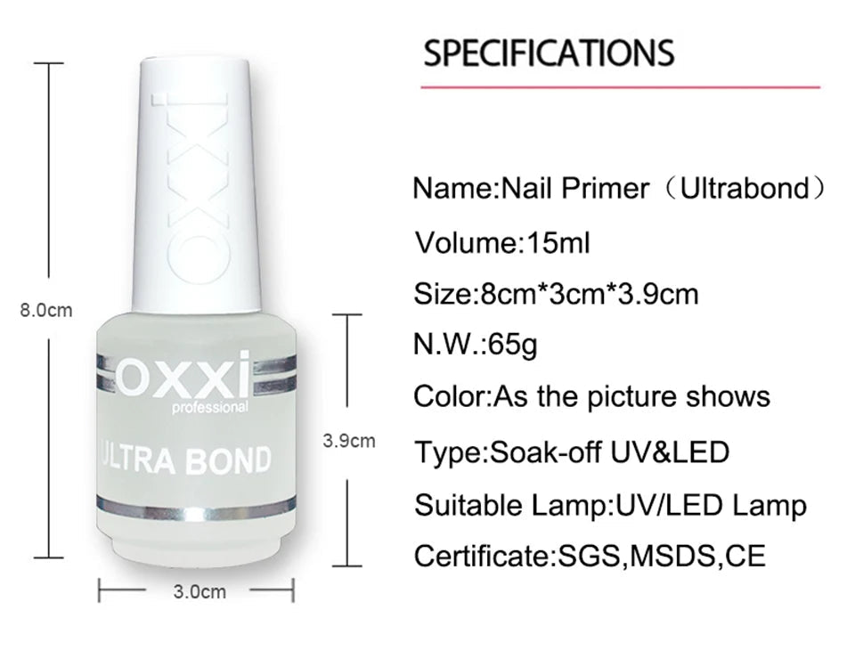 oxxi New 15ml Acid-free Primer For Nails Desiccant Hybrid Varnish Permanent Nail Polish Degreasing Base Coat Manicure Set of Gel - MAGUSTA BEAUTY