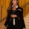 Oymimi Fashion Black Patchwork Two Piece Set For Women Casual Long Sleeve Button Pockets Crop Shirts + High Waist Mini Skirt Set - MAGUSTA BEAUTY