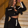 Oymimi Fashion Black Patchwork Two Piece Set For Women Casual Long Sleeve Button Pockets Crop Shirts + High Waist Mini Skirt Set - MAGUSTA BEAUTY