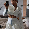 Oymimi Fashion Black Patchwork Two Piece Set For Women Casual Long Sleeve Button Pockets Crop Shirts + High Waist Mini Skirt Set - MAGUSTA BEAUTY