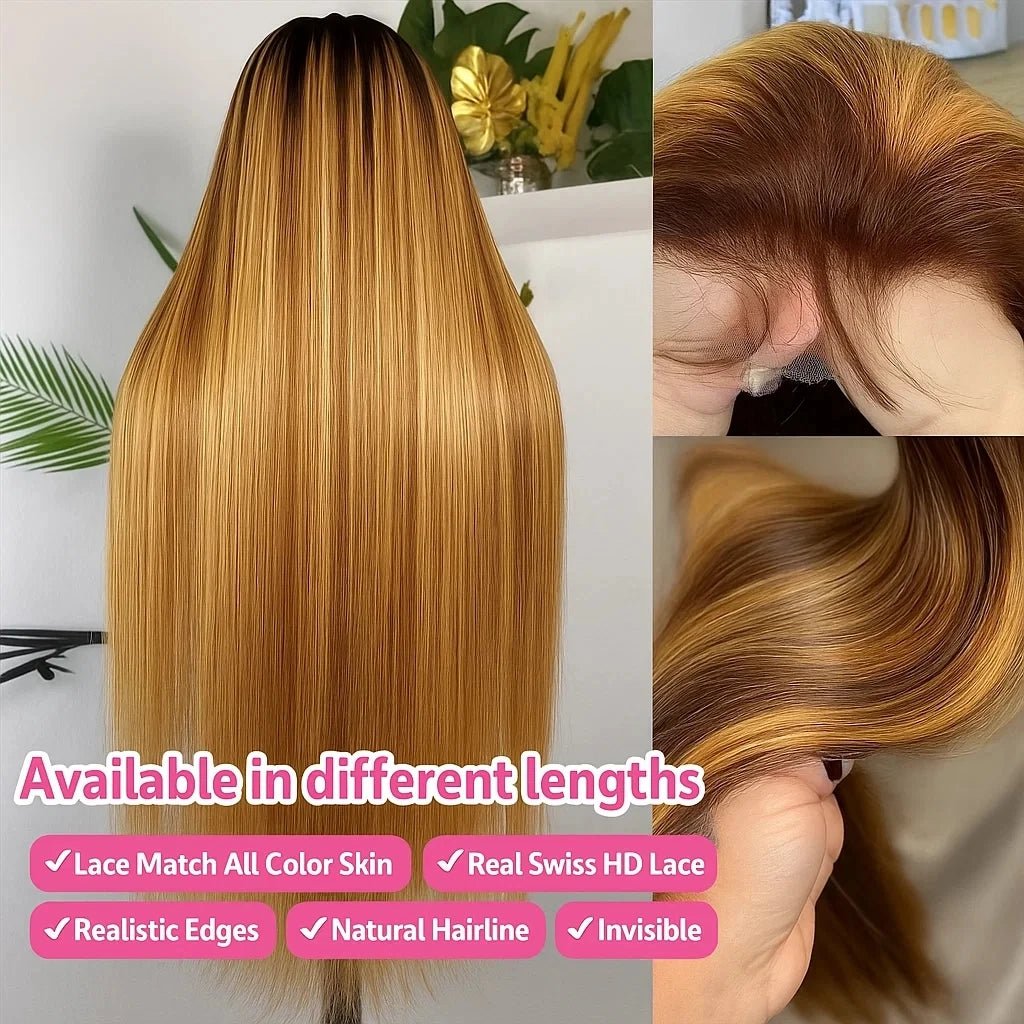 P4/27 Highlight Bone Straight 13x4 HD Lace Frontal Wigs Human Hair Brazilian Ombre Honey Blonde Colored Human Hair Wig For Women - MAGUSTA BEAUTY