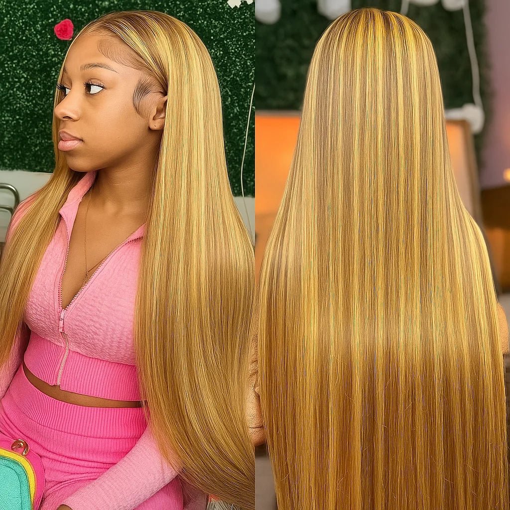 P4/27 Highlight Bone Straight 13x4 HD Lace Frontal Wigs Human Hair Brazilian Ombre Honey Blonde Colored Human Hair Wig For Women - MAGUSTA BEAUTY