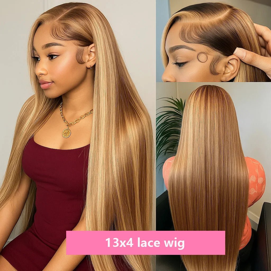 P4/27 Highlight Bone Straight 13x4 HD Lace Frontal Wigs Human Hair Brazilian Ombre Honey Blonde Colored Human Hair Wig For Women - MAGUSTA BEAUTY