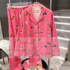 Pink Cartoon Print Pajamas Set Women Soft Sleepwear Cotton Shirt Pant Long Sleeve Autumn Home Clothing Christmas Party Gift - MAGUSTA BEAUTY