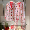 Pink Cartoon Print Pajamas Set Women Soft Sleepwear Cotton Shirt Pant Long Sleeve Autumn Home Clothing Christmas Party Gift - MAGUSTA BEAUTY