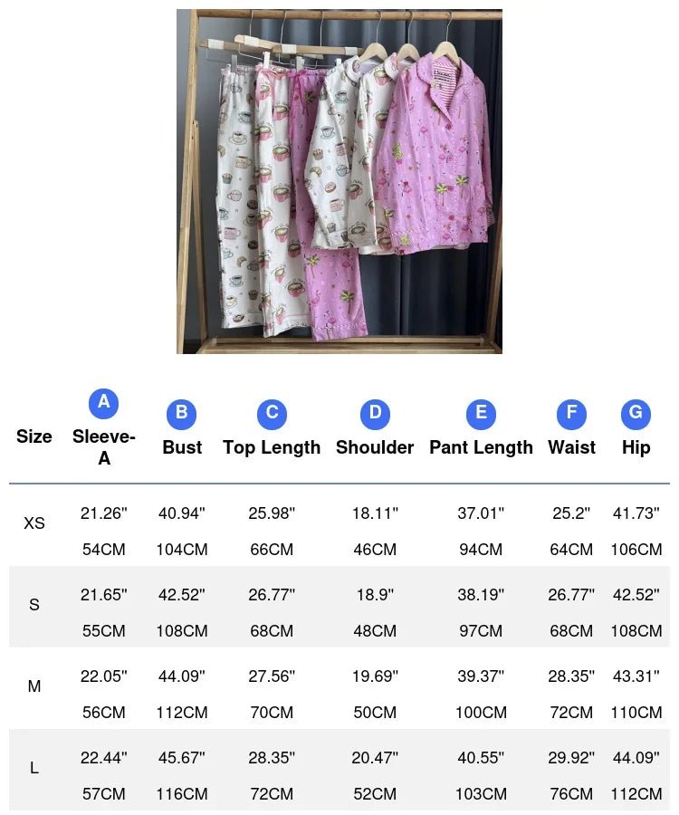 Pink Cartoon Print Pajamas Set Women Soft Sleepwear Cotton Shirt Pant Long Sleeve Autumn Home Clothing Christmas Party Gift - MAGUSTA BEAUTY