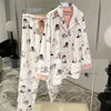 Pink Cartoon Print Pajamas Set Women Soft Sleepwear Cotton Shirt Pant Long Sleeve Autumn Home Clothing Christmas Party Gift - MAGUSTA BEAUTY