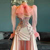 Pink Prom Dresses A - line Long Sleeves Tulle Beaded Long Dubai Saudi Arabia Prom Gown Evening Dress Robe De Soiree Customized - MAGUSTA BEAUTY