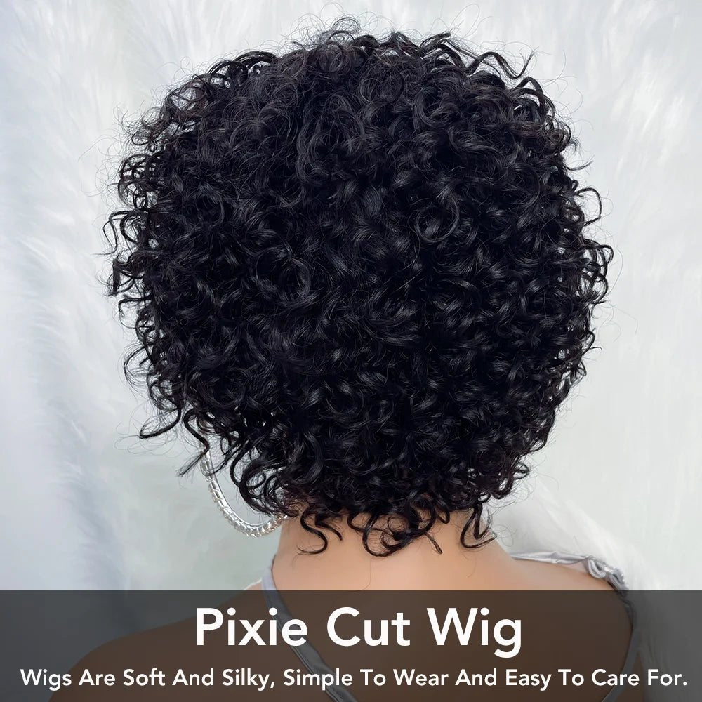 Pixie Cut Human Hair Wigs For Black Women Afro Rose Curly Funmi Glueless Wigs with Bangs Short Bouncy Curly Bob Wig With Bangs - MAGUSTA BEAUTY