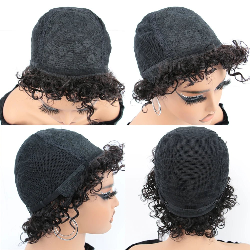 Pixie Cut Human Hair Wigs For Black Women Afro Rose Curly Funmi Glueless Wigs with Bangs Short Bouncy Curly Bob Wig With Bangs - MAGUSTA BEAUTY