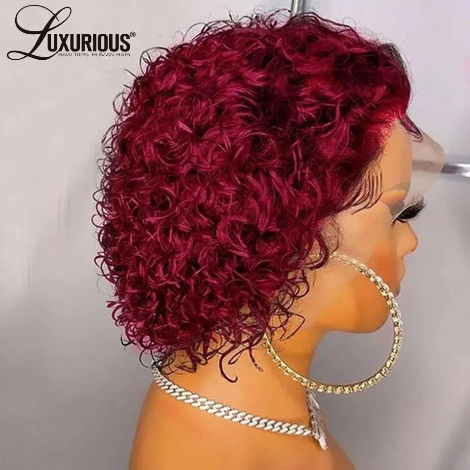 Pixie Cut Wigs Human HaiShort Curly Lace Front Human Hair Wigs For Women Brazilian Water Wave Bob Wig 13x1 Transparent Lace Wigs - MAGUSTA BEAUTY