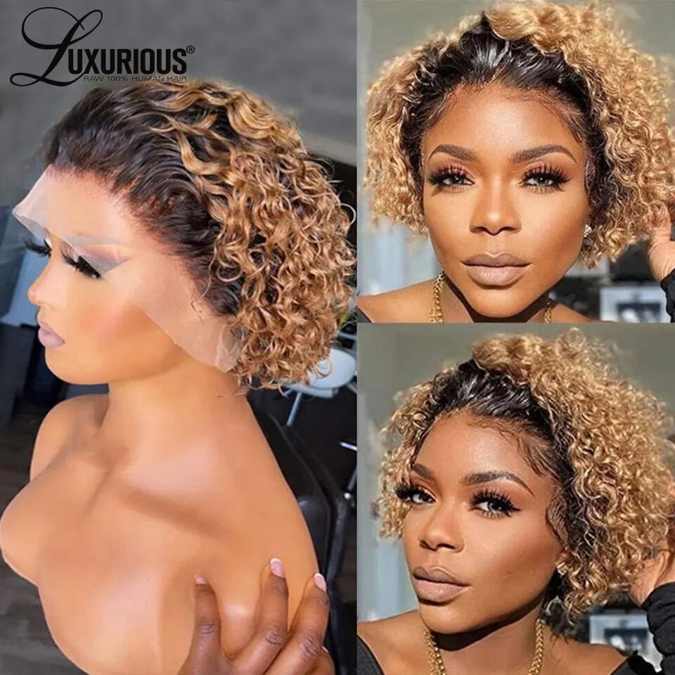 Pixie Cut Wigs Human HaiShort Curly Lace Front Human Hair Wigs For Women Brazilian Water Wave Bob Wig 13x1 Transparent Lace Wigs - MAGUSTA BEAUTY