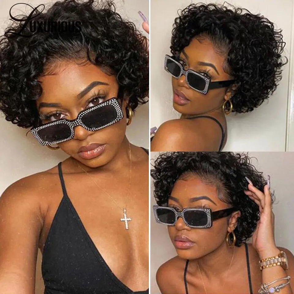 Pixie Cut Wigs Human HaiShort Curly Lace Front Human Hair Wigs For Women Brazilian Water Wave Bob Wig 13x1 Transparent Lace Wigs - MAGUSTA BEAUTY