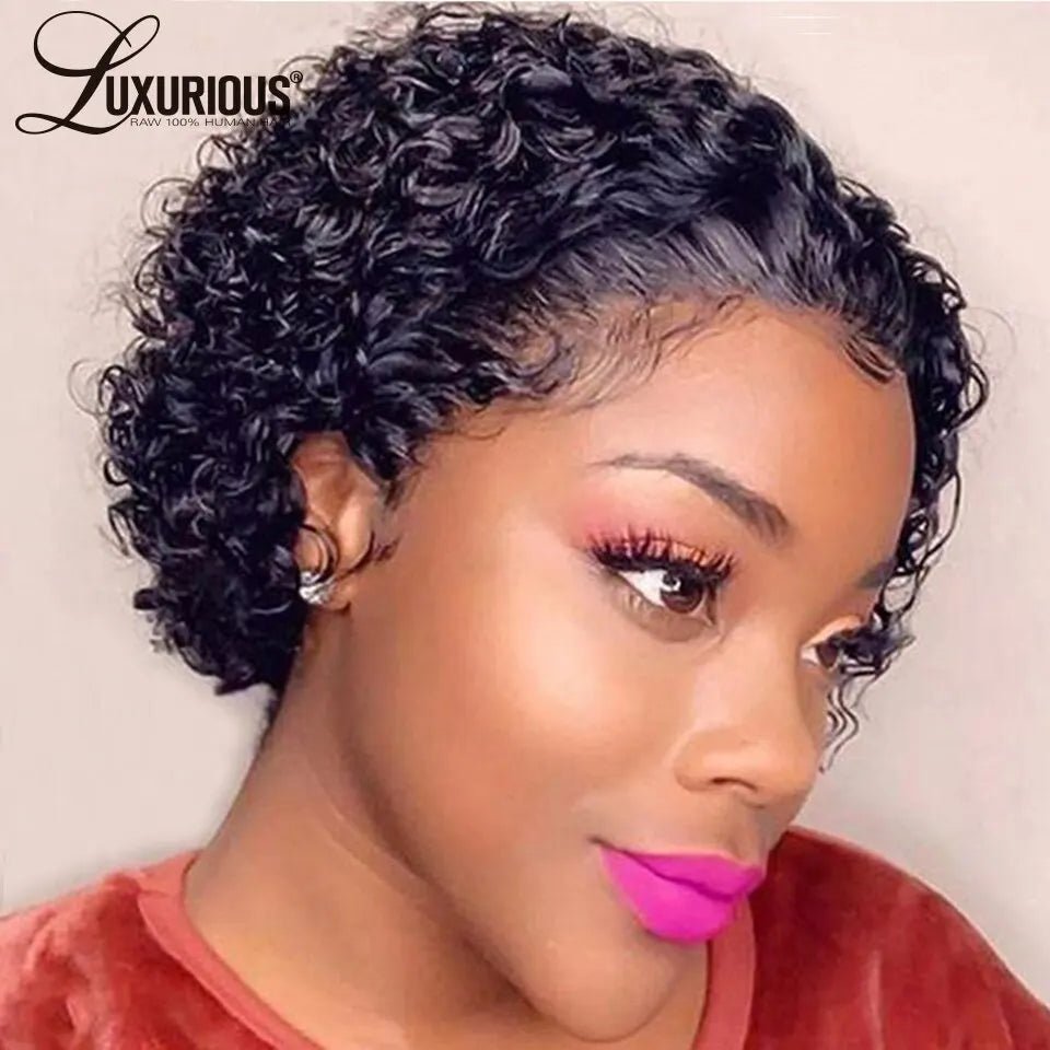 Pixie Cut Wigs Human HaiShort Curly Lace Front Human Hair Wigs For Women Brazilian Water Wave Bob Wig 13x1 Transparent Lace Wigs - MAGUSTA BEAUTY