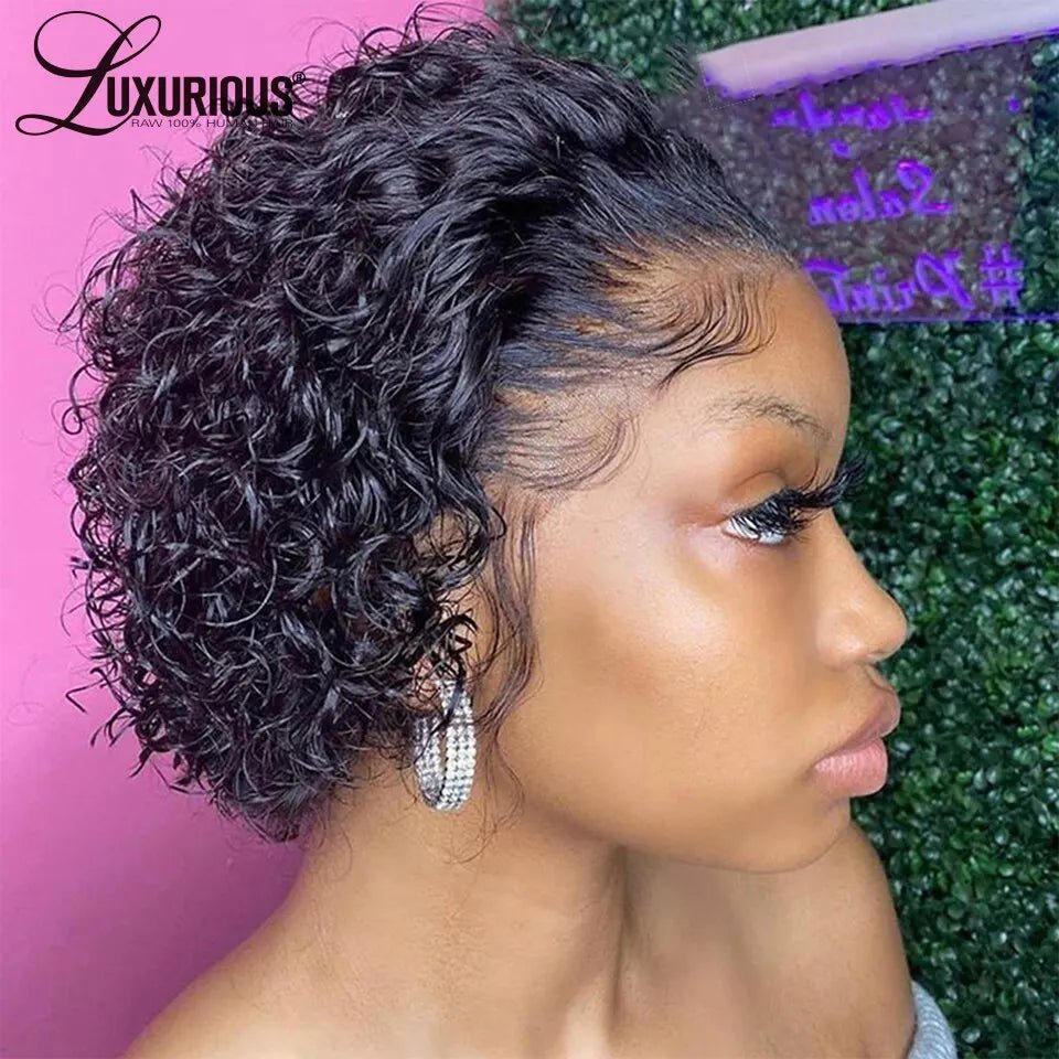 Pixie Cut Wigs Human HaiShort Curly Lace Front Human Hair Wigs For Women Brazilian Water Wave Bob Wig 13x1 Transparent Lace Wigs - MAGUSTA BEAUTY