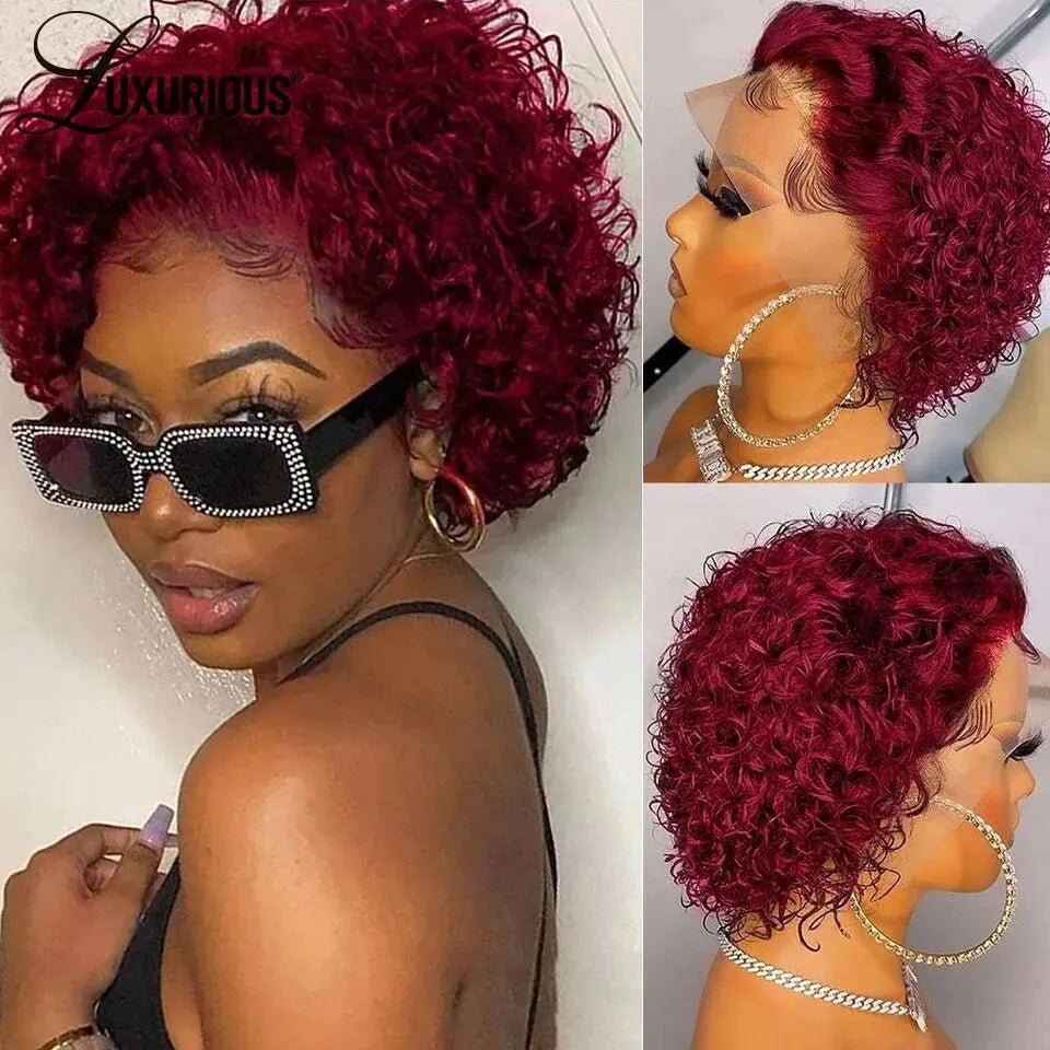 Pixie Cut Wigs Human HaiShort Curly Lace Front Human Hair Wigs For Women Brazilian Water Wave Bob Wig 13x1 Transparent Lace Wigs - MAGUSTA BEAUTY