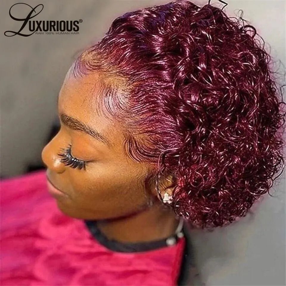 Pixie Cut Wigs Human HaiShort Curly Lace Front Human Hair Wigs For Women Brazilian Water Wave Bob Wig 13x1 Transparent Lace Wigs - MAGUSTA BEAUTY