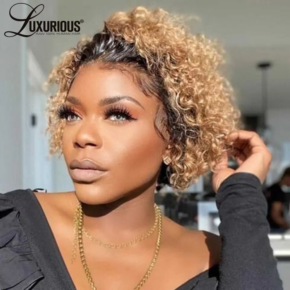 Pixie Cut Wigs Human HaiShort Curly Lace Front Human Hair Wigs For Women Brazilian Water Wave Bob Wig 13x1 Transparent Lace Wigs - MAGUSTA BEAUTY