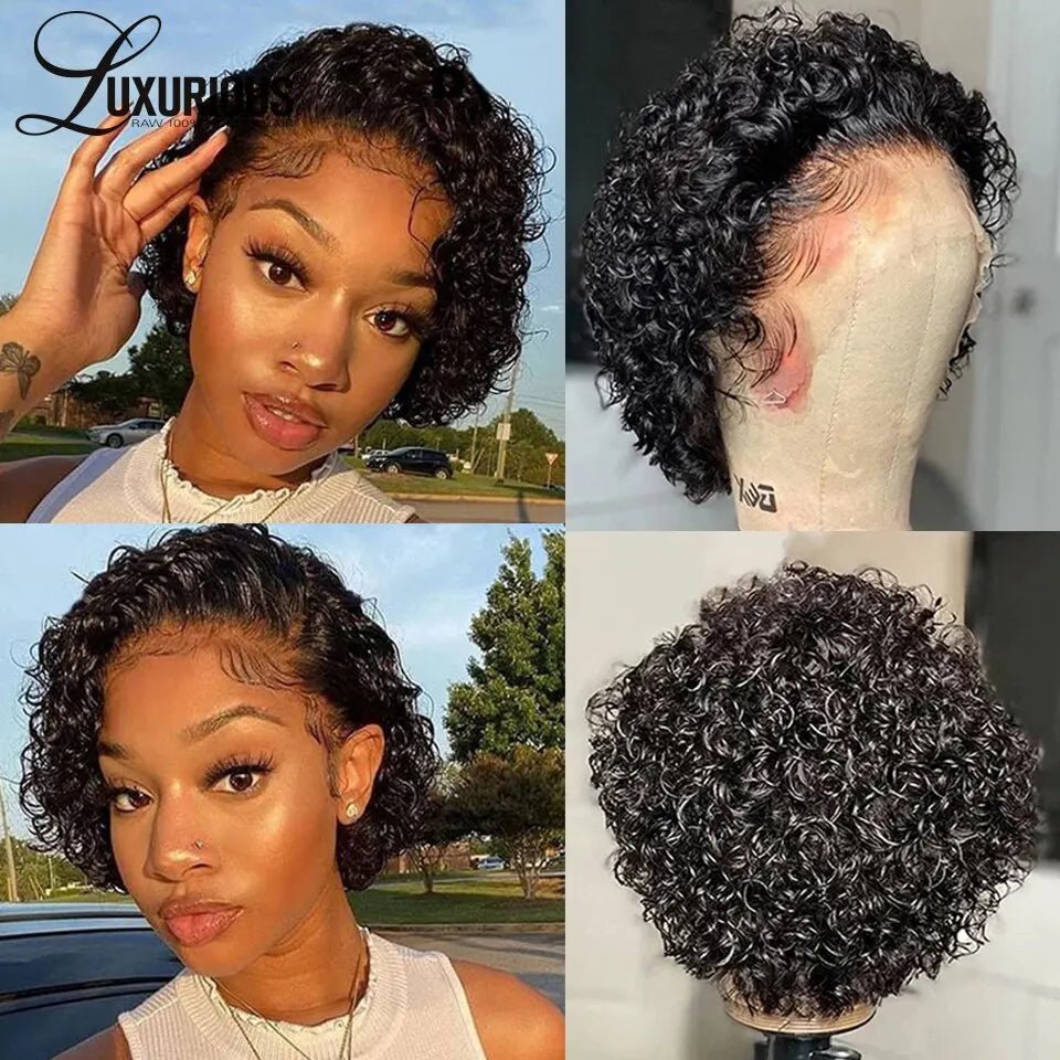 Pixie Cut Wigs Human HaiShort Curly Lace Front Human Hair Wigs For Women Brazilian Water Wave Bob Wig 13x1 Transparent Lace Wigs - MAGUSTA BEAUTY
