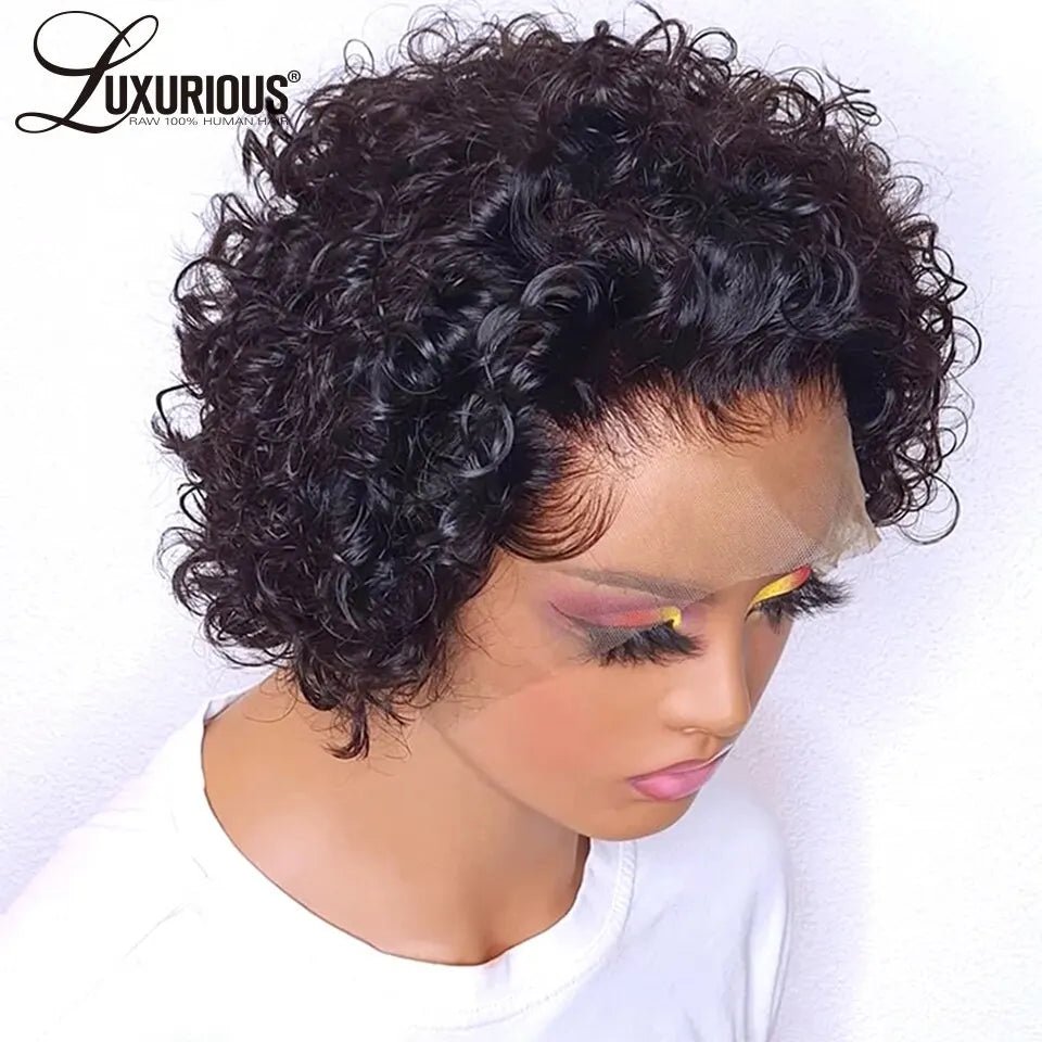 Pixie Cut Wigs Human HaiShort Curly Lace Front Human Hair Wigs For Women Brazilian Water Wave Bob Wig 13x1 Transparent Lace Wigs - MAGUSTA BEAUTY