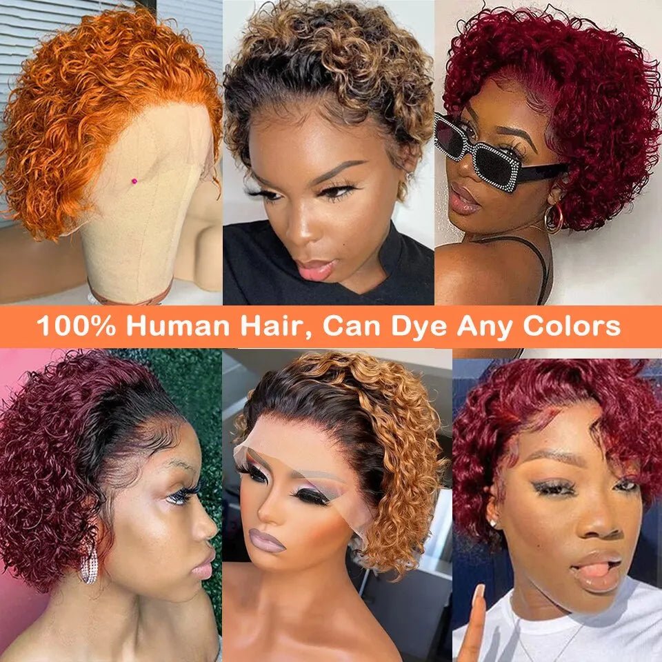 Pixie Cut Wigs Human HaiShort Curly Lace Front Human Hair Wigs For Women Brazilian Water Wave Bob Wig 13x1 Transparent Lace Wigs - MAGUSTA BEAUTY