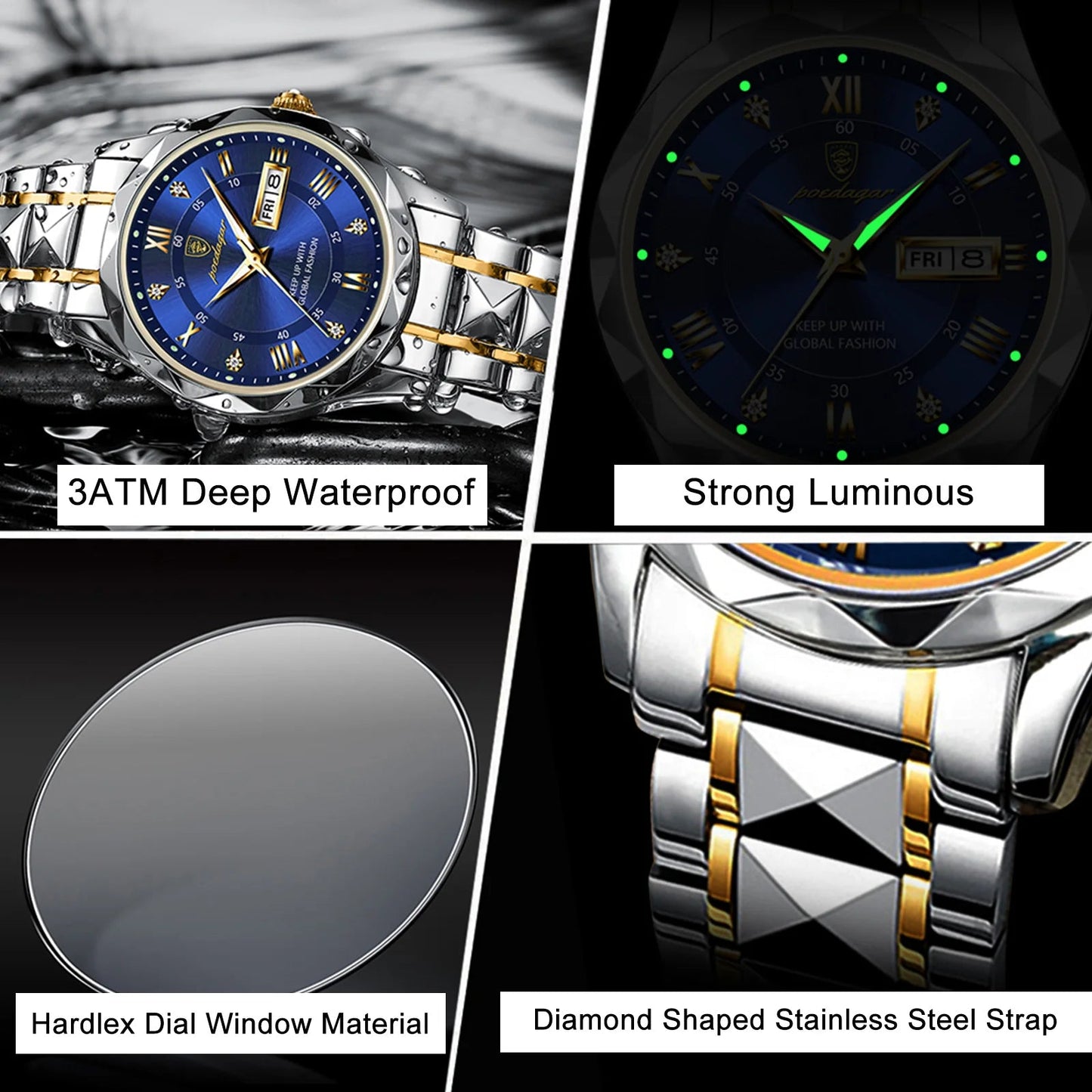 POEDAGAR Top Brand Luxury Man Wristwatch Waterproof Luminous Date Week Men Watches Stainless Steel Quartz Men's Watch Male reloj - MAGUSTA BEAUTY