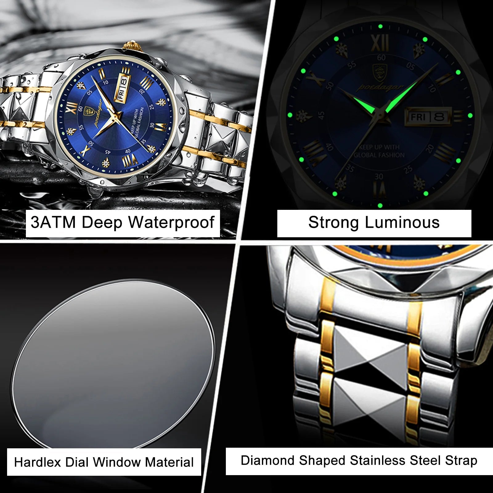 POEDAGAR Top Brand Luxury Man Wristwatch Waterproof Luminous Date Week Men Watches Stainless Steel Quartz Men's Watch Male reloj - MAGUSTA BEAUTY