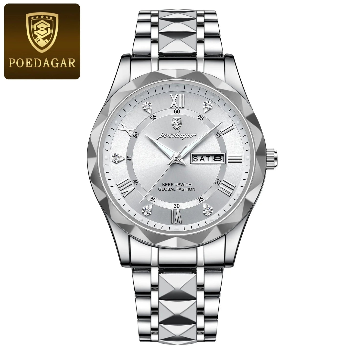 POEDAGAR Top Brand Luxury Man Wristwatch Waterproof Luminous Date Week Men Watches Stainless Steel Quartz Men's Watch Male reloj - MAGUSTA BEAUTY